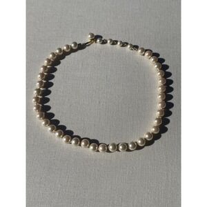 Classic Faux Pearl Choker Necklace 15" Cream‎ Beaded Gold Tone Hook Clasp